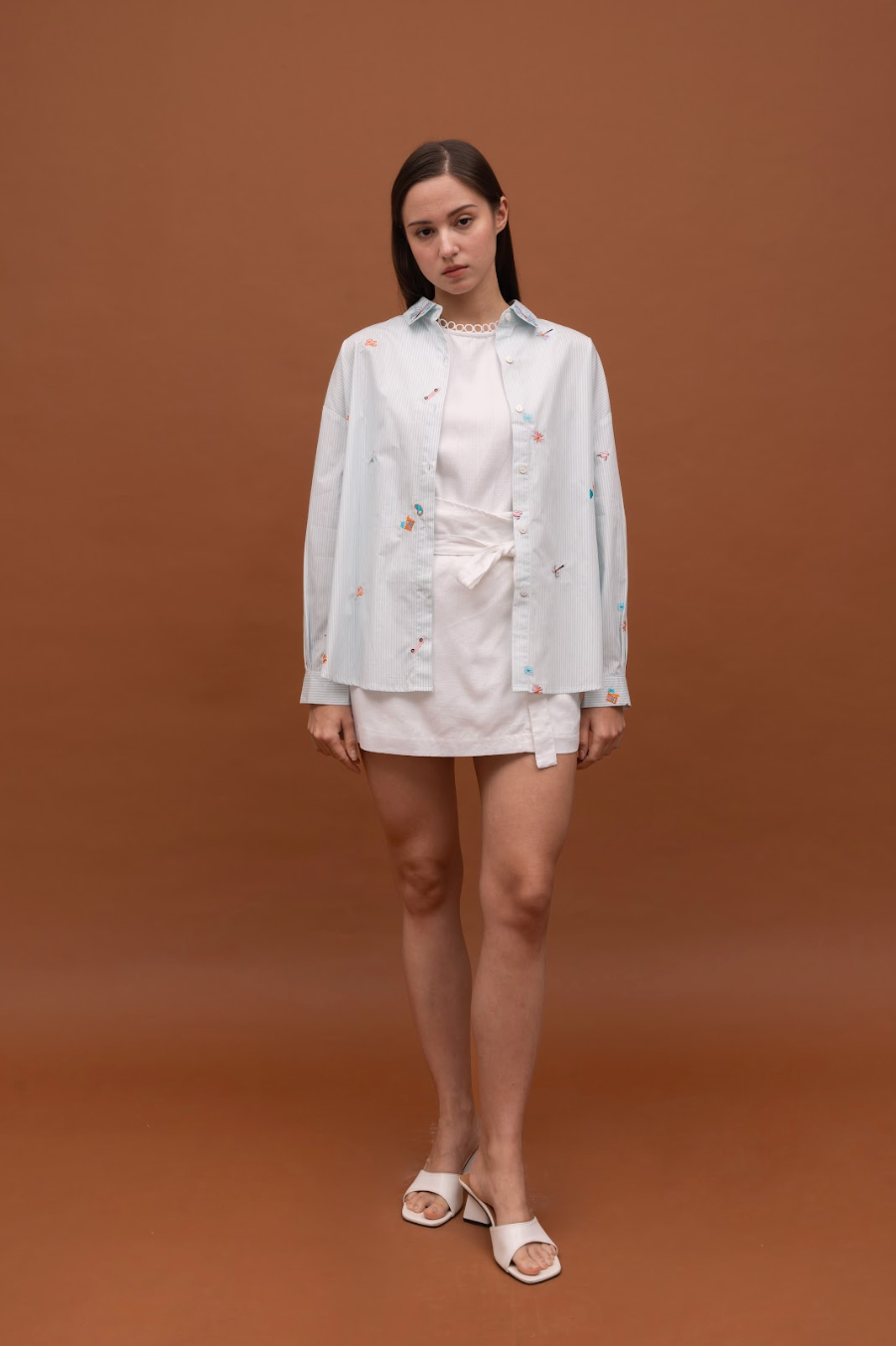 LENORA SHIRT STRIPE BLUE EMBRO