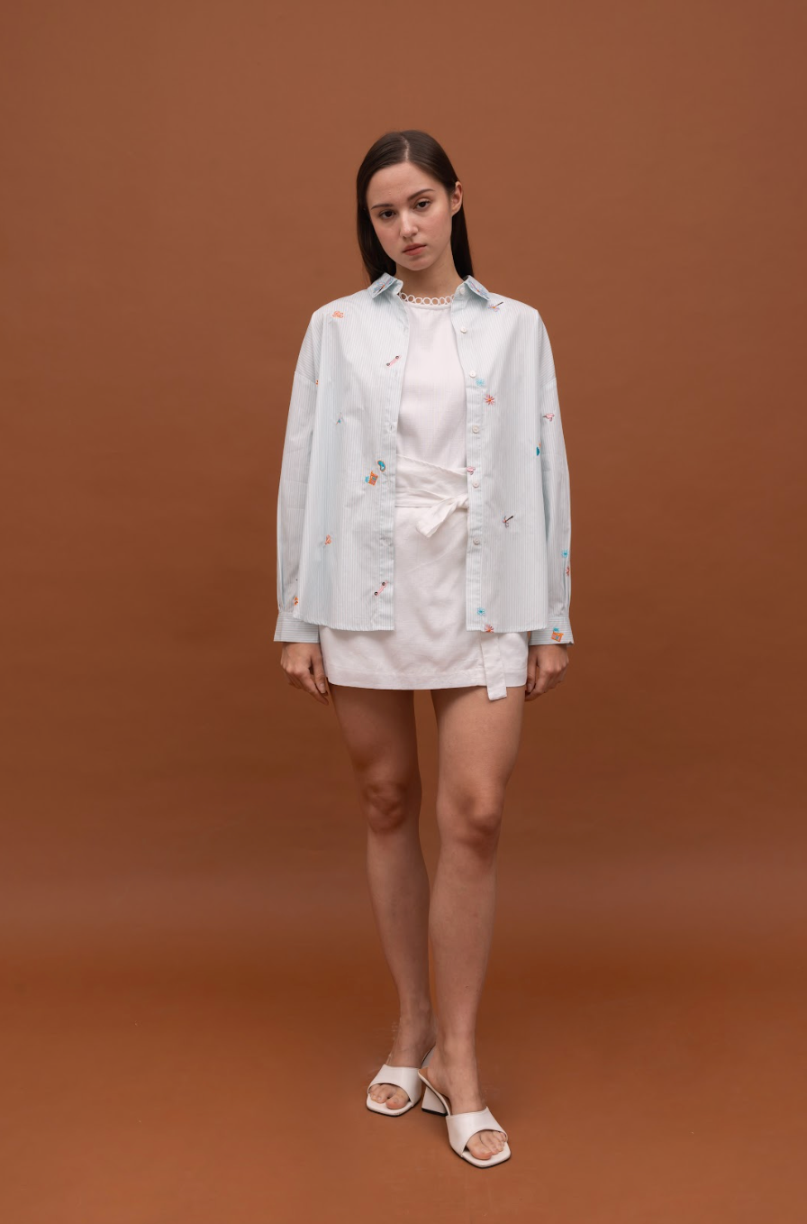 LENORA SHIRT STRIPE BLUE EMBRO