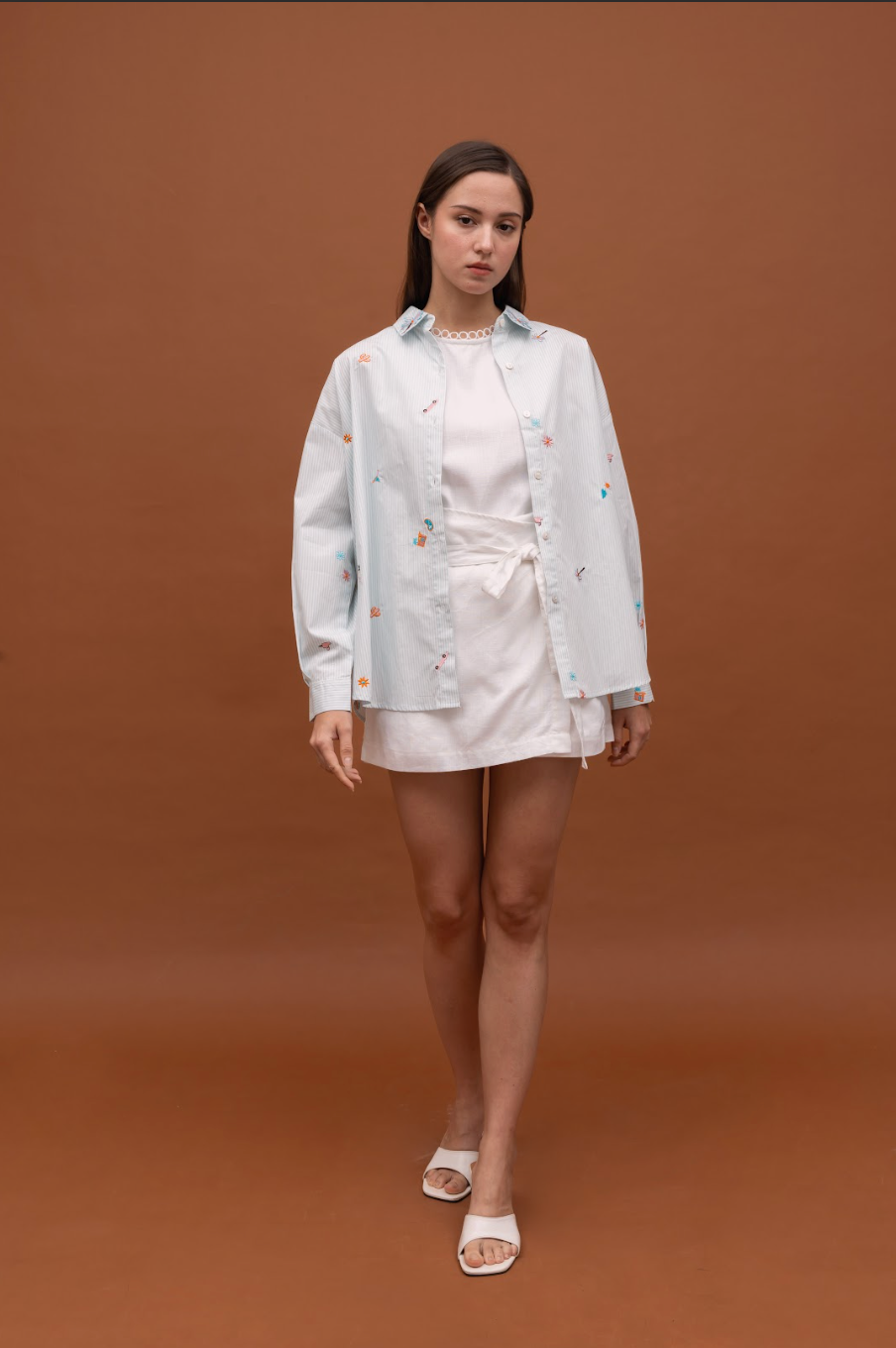LENORA SHIRT STRIPE BLUE EMBRO