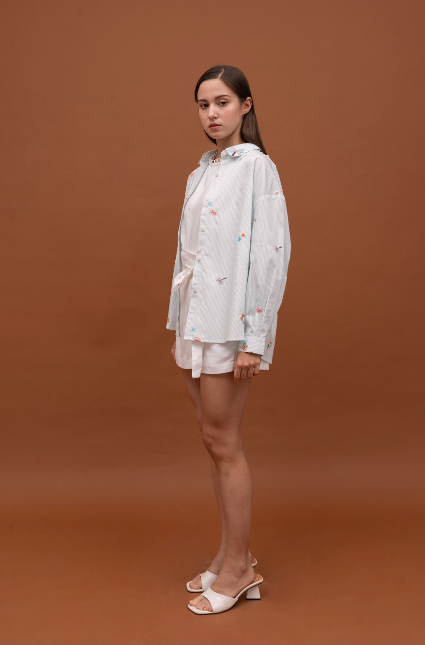 LENORA SHIRT STRIPE BLUE EMBRO