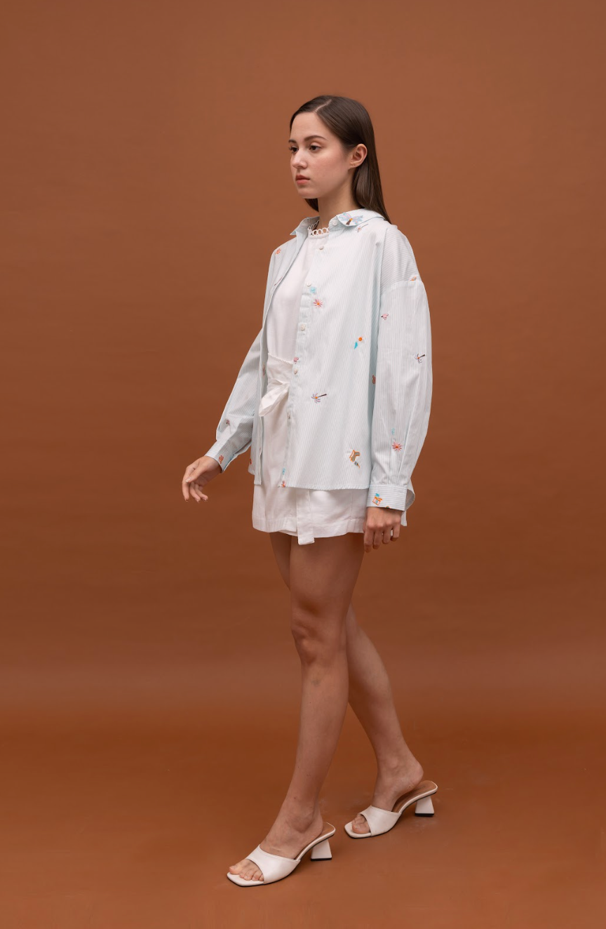 LENORA SHIRT STRIPE BLUE EMBRO