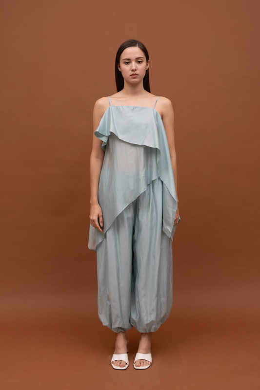 SHIRR PANTS LIGHT BLUE