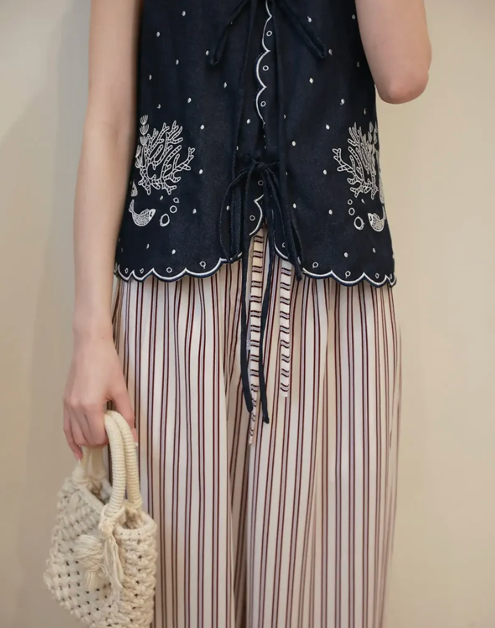 PICA EMBROIDERED DARK DENIM-WHITE