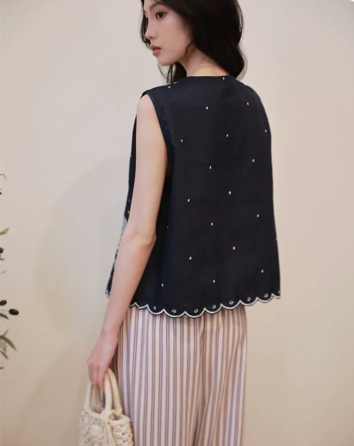 PICA EMBROIDERED DARK DENIM-WHITE