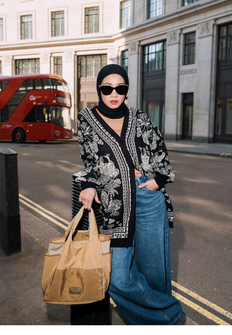 NONAETAL GRETA HERITAGE KNIT CARDIGAN OVERSIZED BLACK