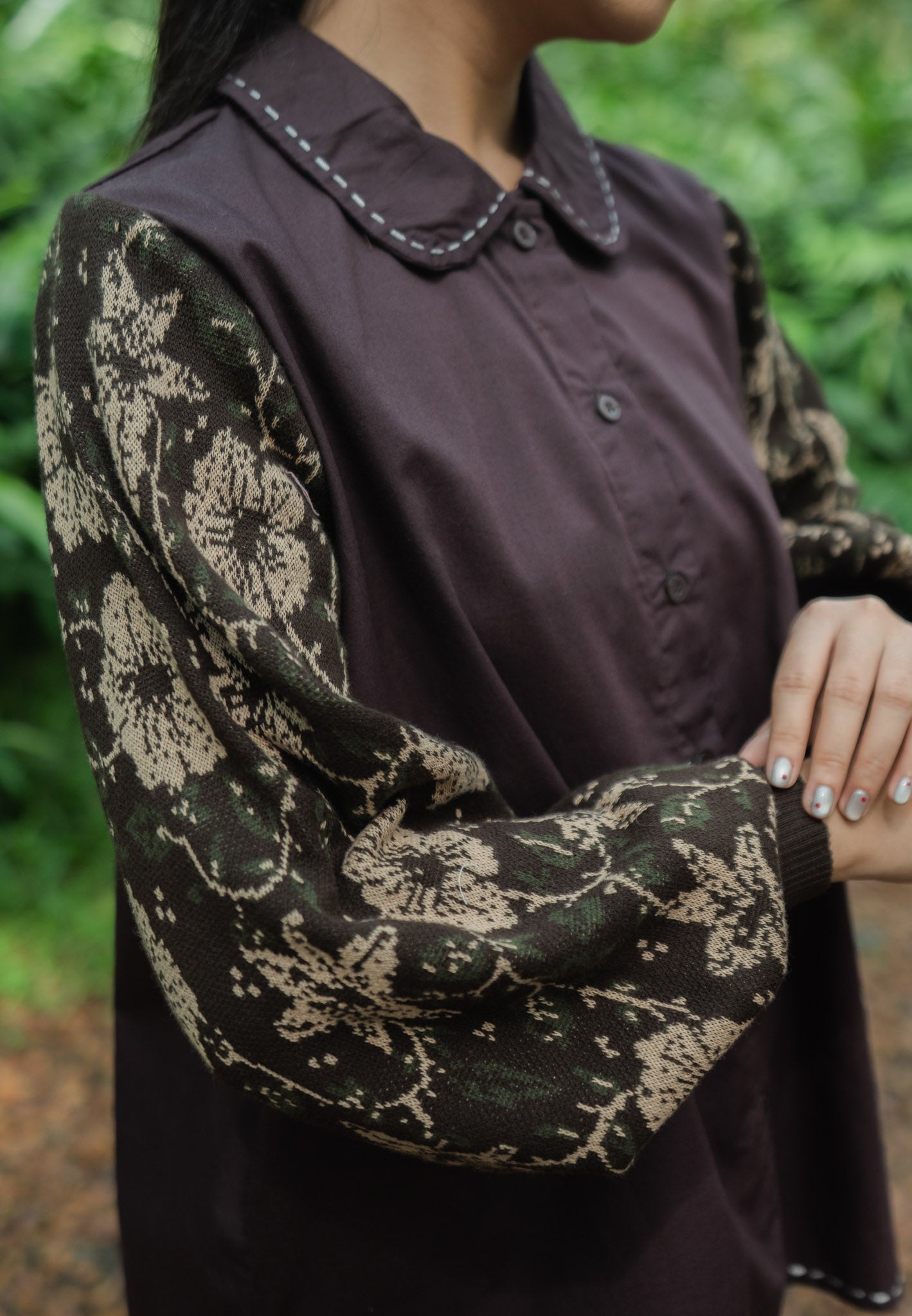 NONAETAL CELOSIA SEKAR TOP KNIT SLEEVE DARK COFFEE