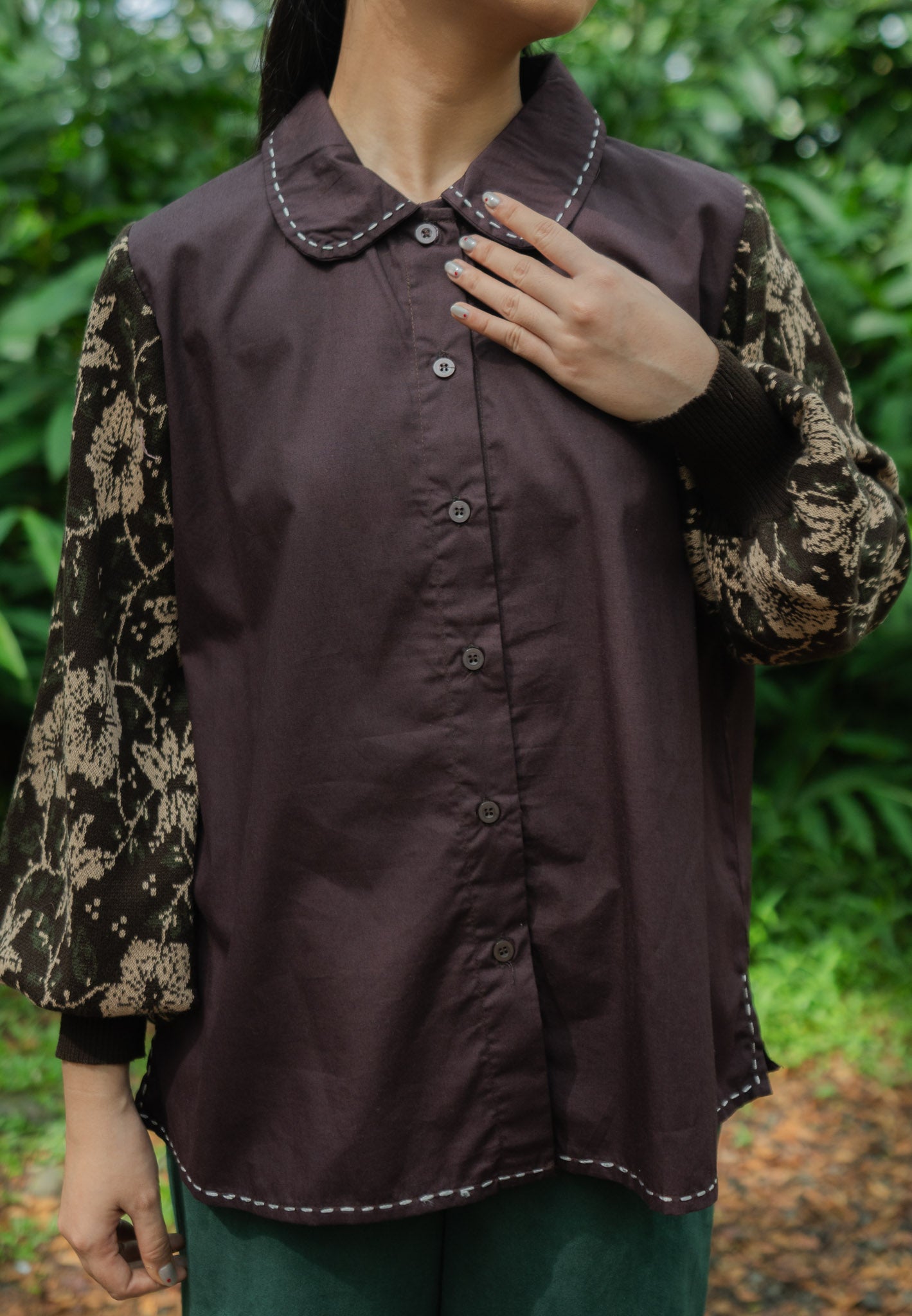 NONAETAL CELOSIA SEKAR TOP KNIT SLEEVE DARK COFFEE