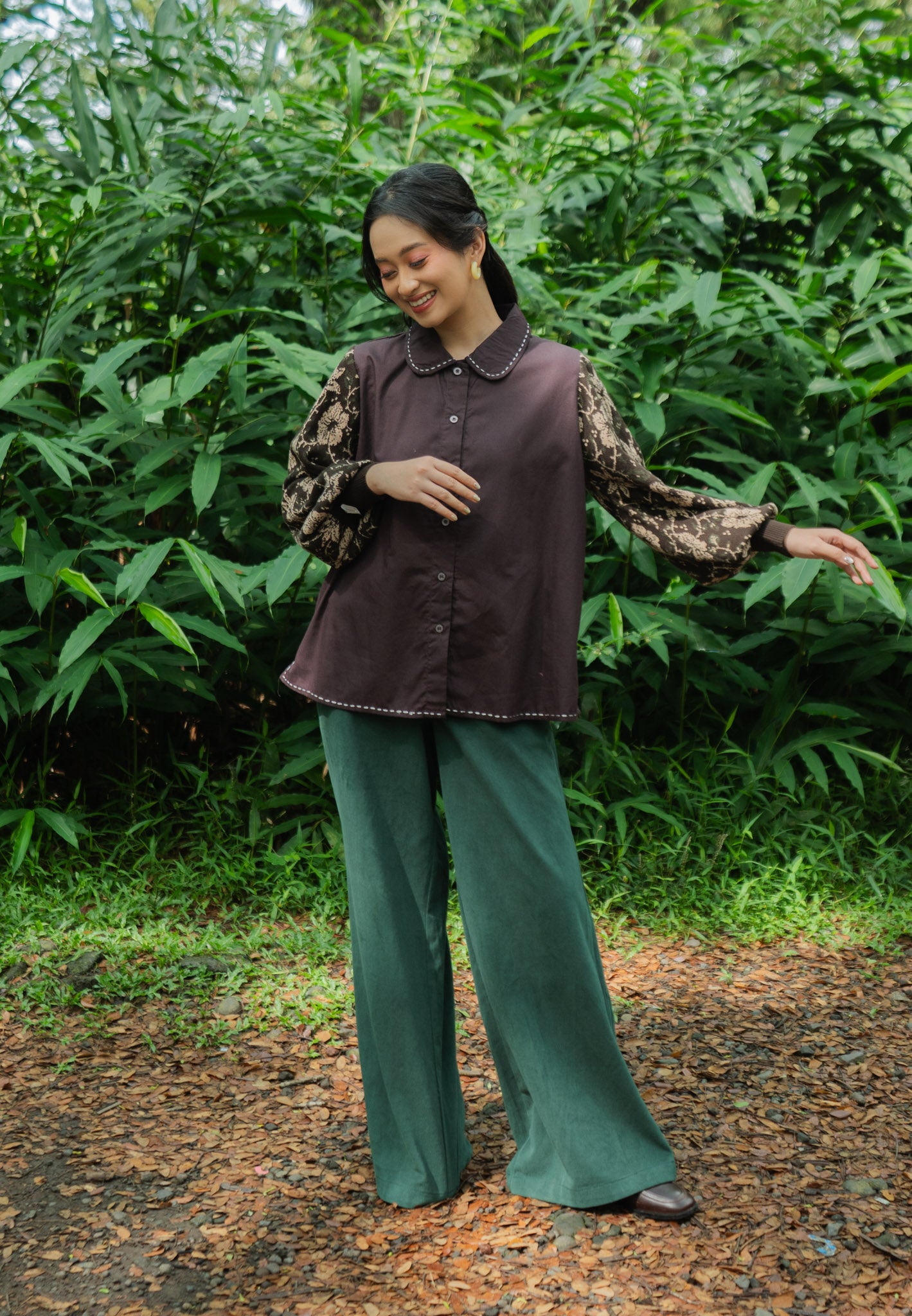 NONAETAL CELOSIA SEKAR TOP KNIT SLEEVE DARK COFFEE