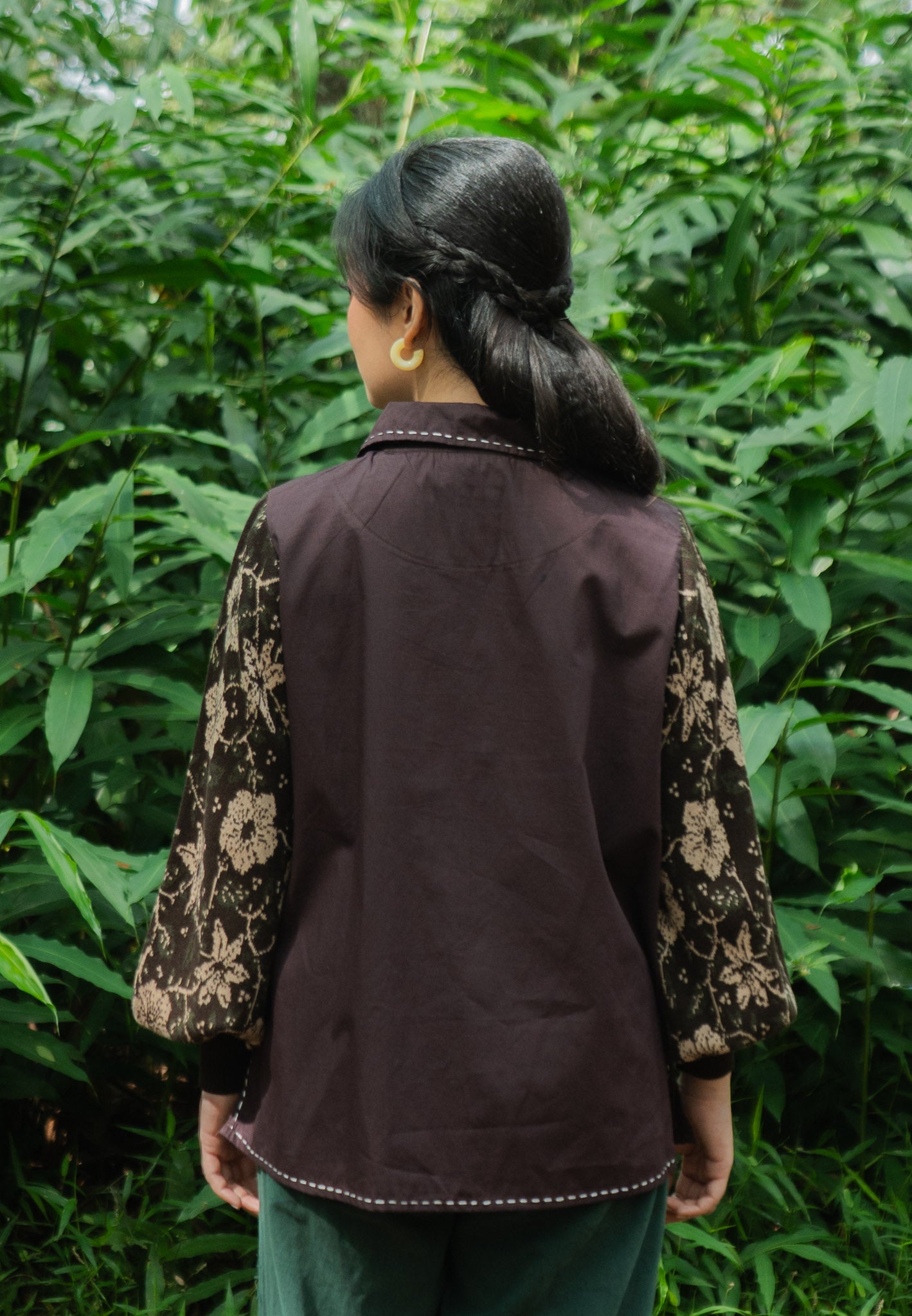 NONAETAL CELOSIA SEKAR TOP KNIT SLEEVE DARK COFFEE