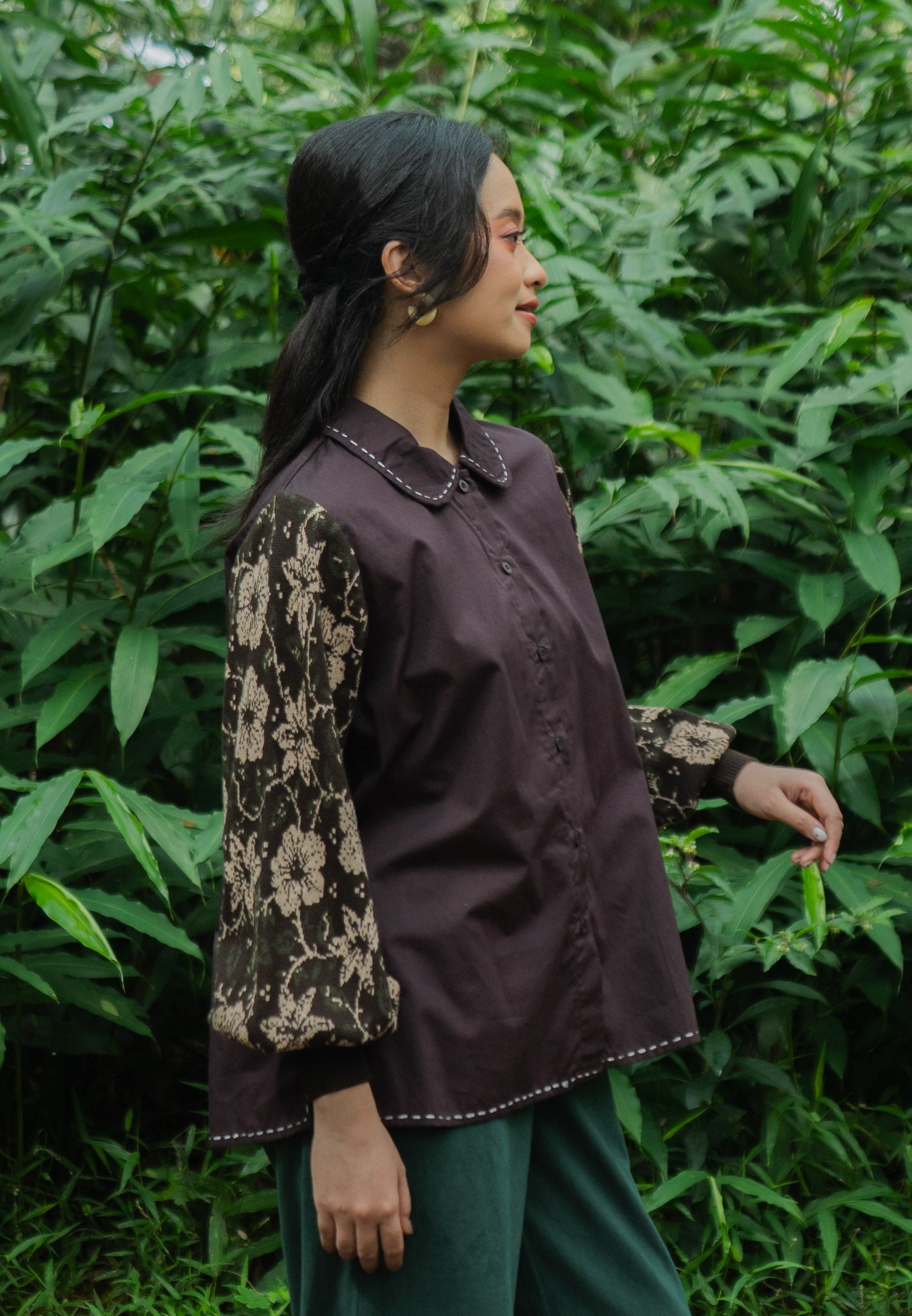 NONAETAL CELOSIA SEKAR TOP KNIT SLEEVE DARK COFFEE
