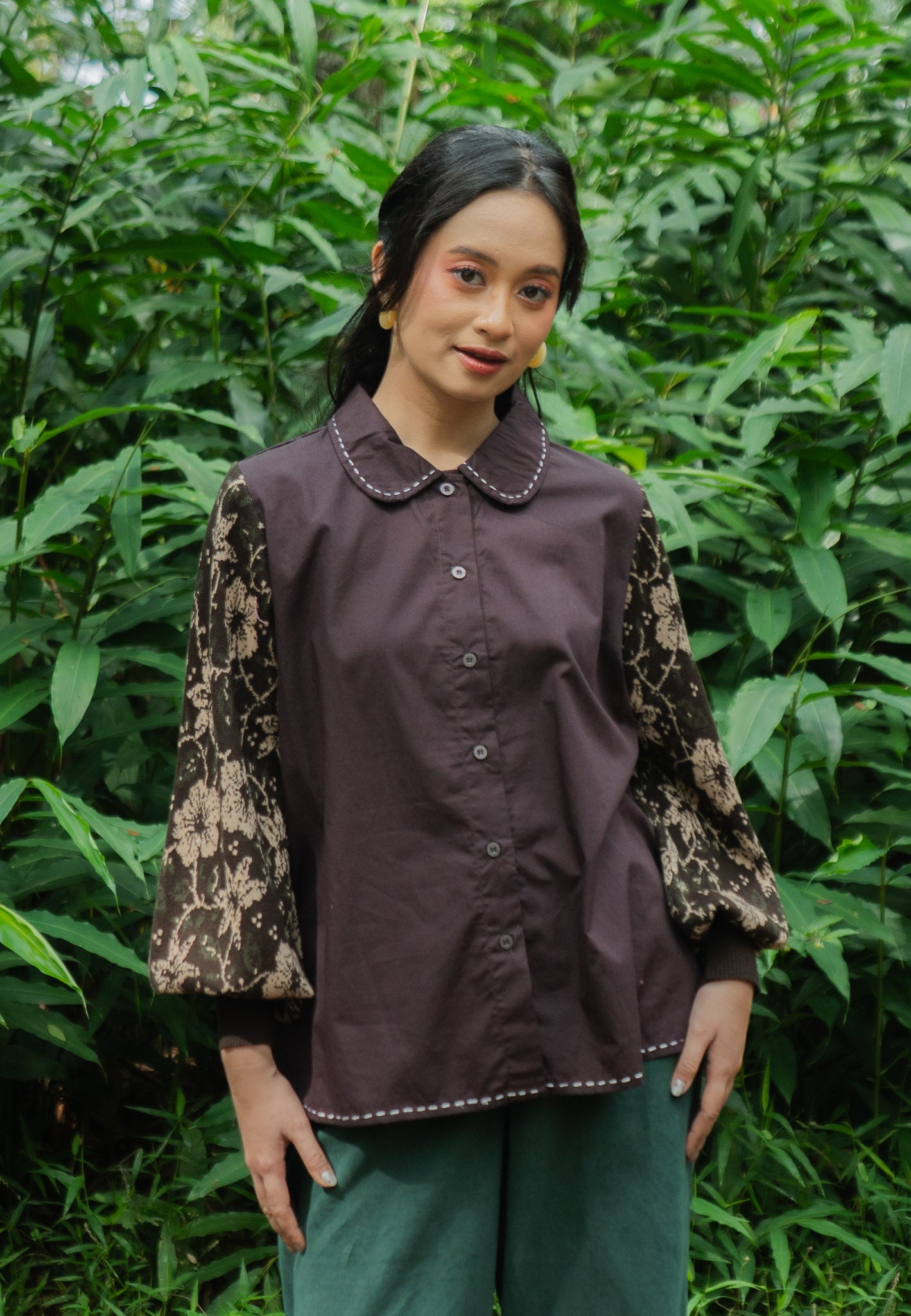NONAETAL CELOSIA SEKAR TOP KNIT SLEEVE DARK COFFEE