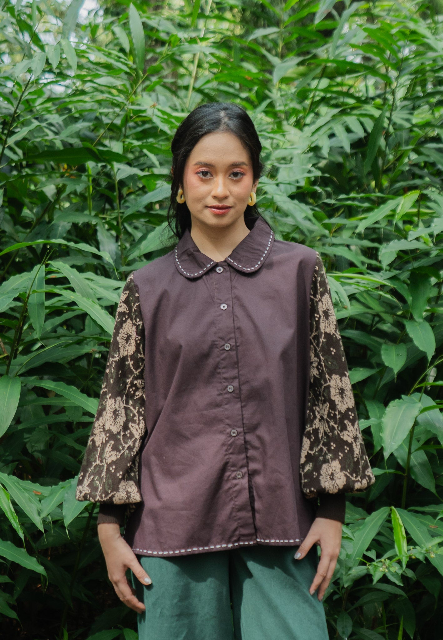 NONAETAL CELOSIA SEKAR TOP KNIT SLEEVE DARK COFFEE