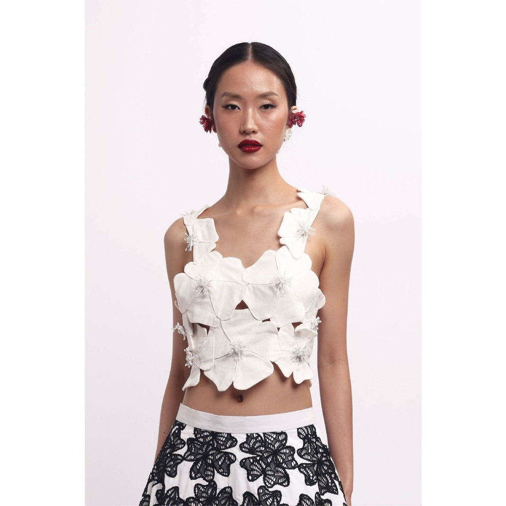 SUEDESON SPRING DEW TOP IVORY - HANDMADE FLOWERS WITH EMBELLISHMENTS