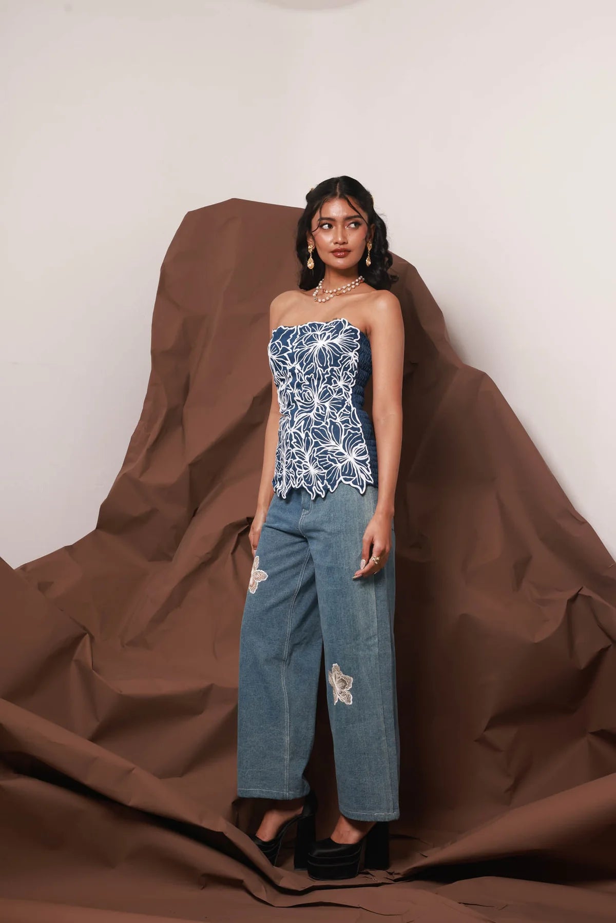 BLOOMING LACE TOP DENIM
