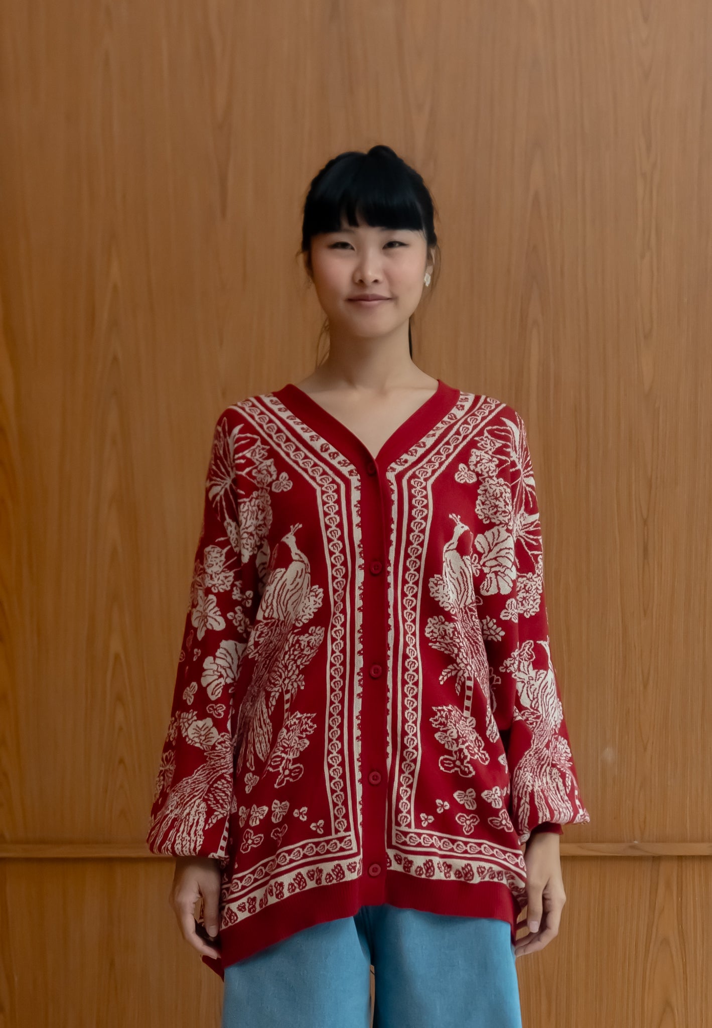 NONAETAL GRETA HERITAGE KNIT CARDIGAN OVERSIZED RED