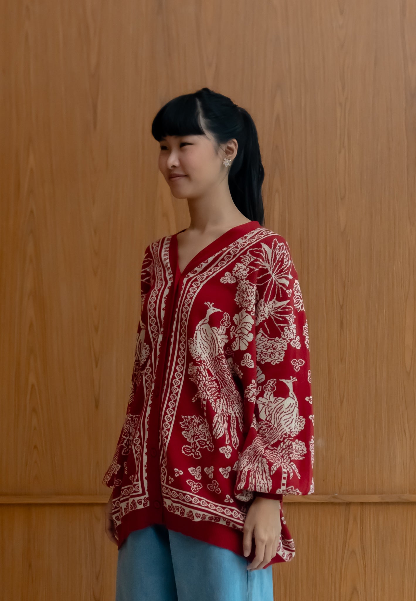 NONAETAL GRETA HERITAGE KNIT CARDIGAN OVERSIZED RED