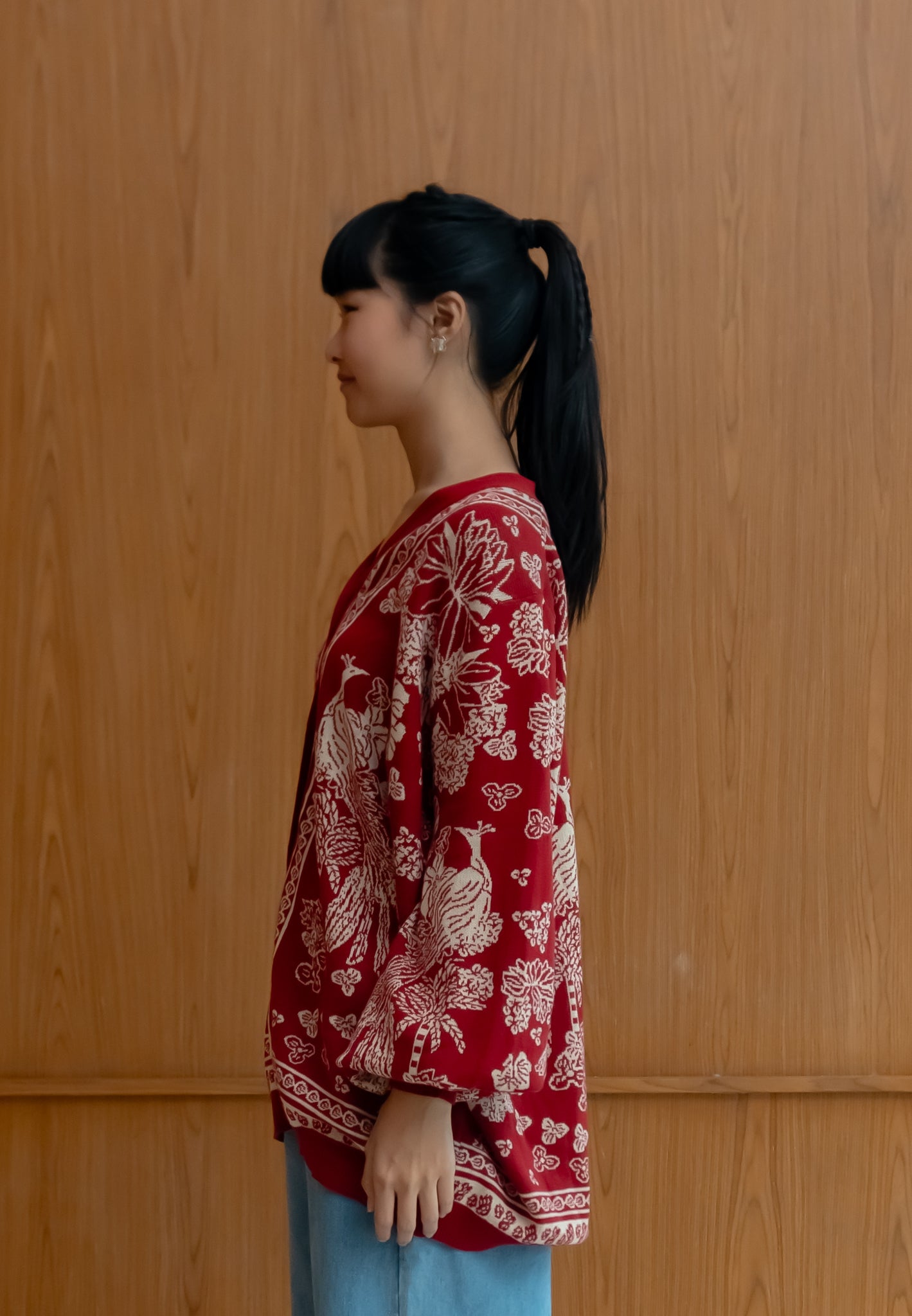 NONAETAL GRETA HERITAGE KNIT CARDIGAN OVERSIZED RED