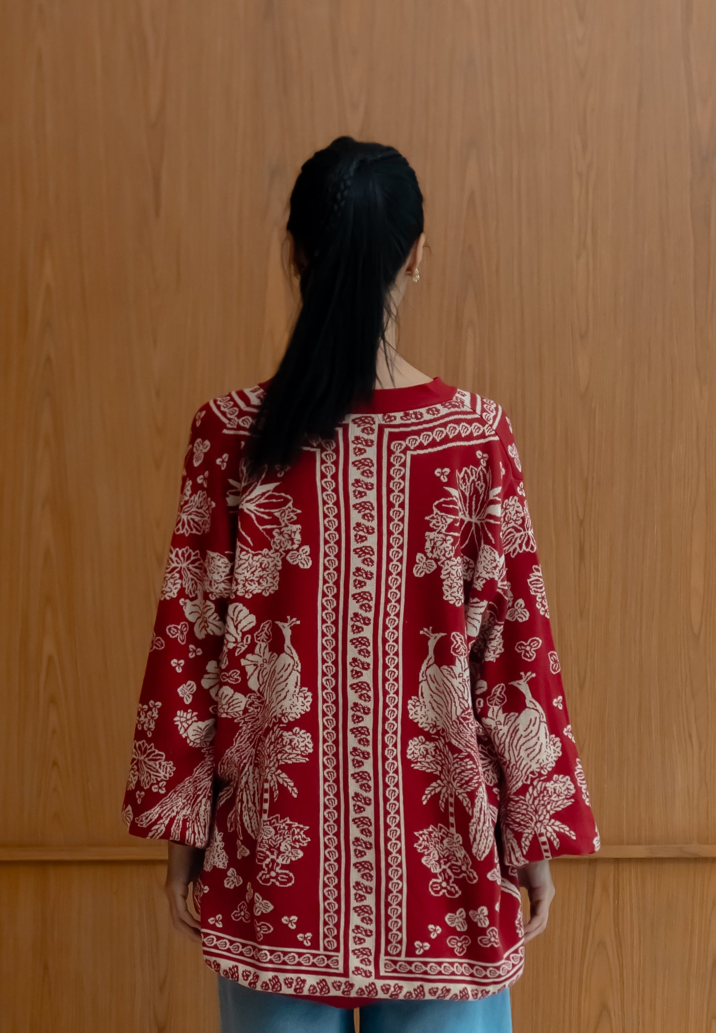NONAETAL GRETA HERITAGE KNIT CARDIGAN OVERSIZED RED