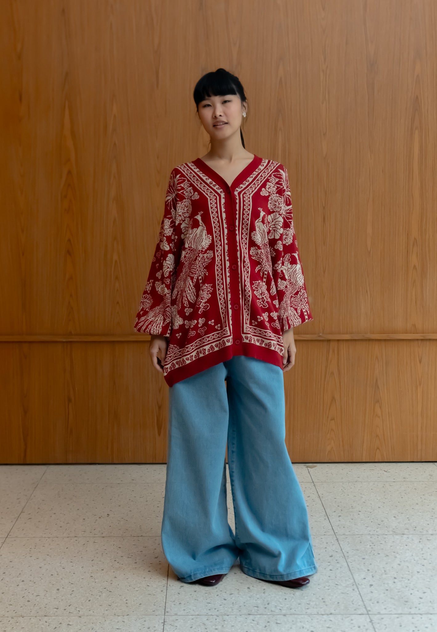 NONAETAL GRETA HERITAGE KNIT CARDIGAN OVERSIZED RED