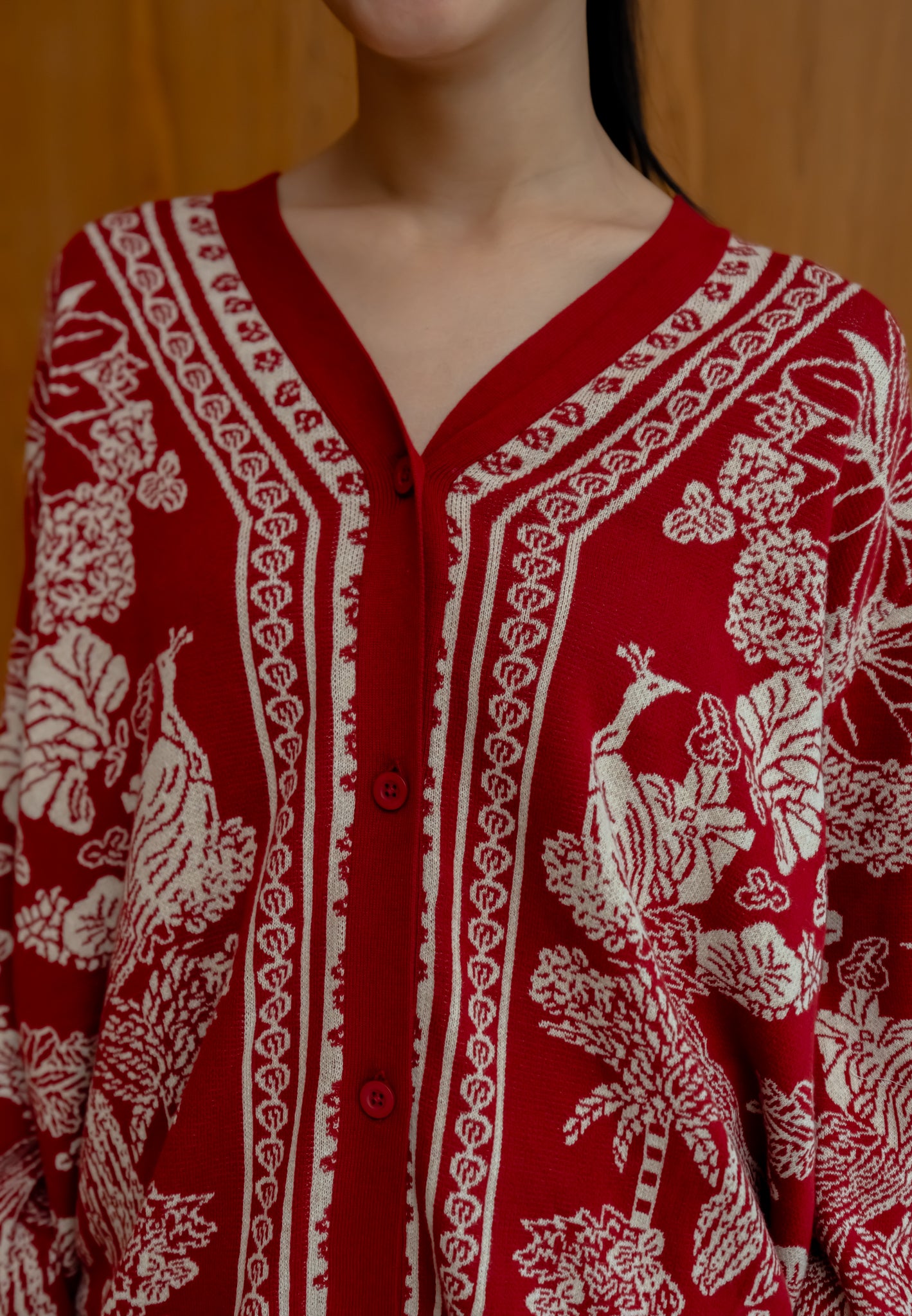 NONAETAL GRETA HERITAGE KNIT CARDIGAN OVERSIZED RED