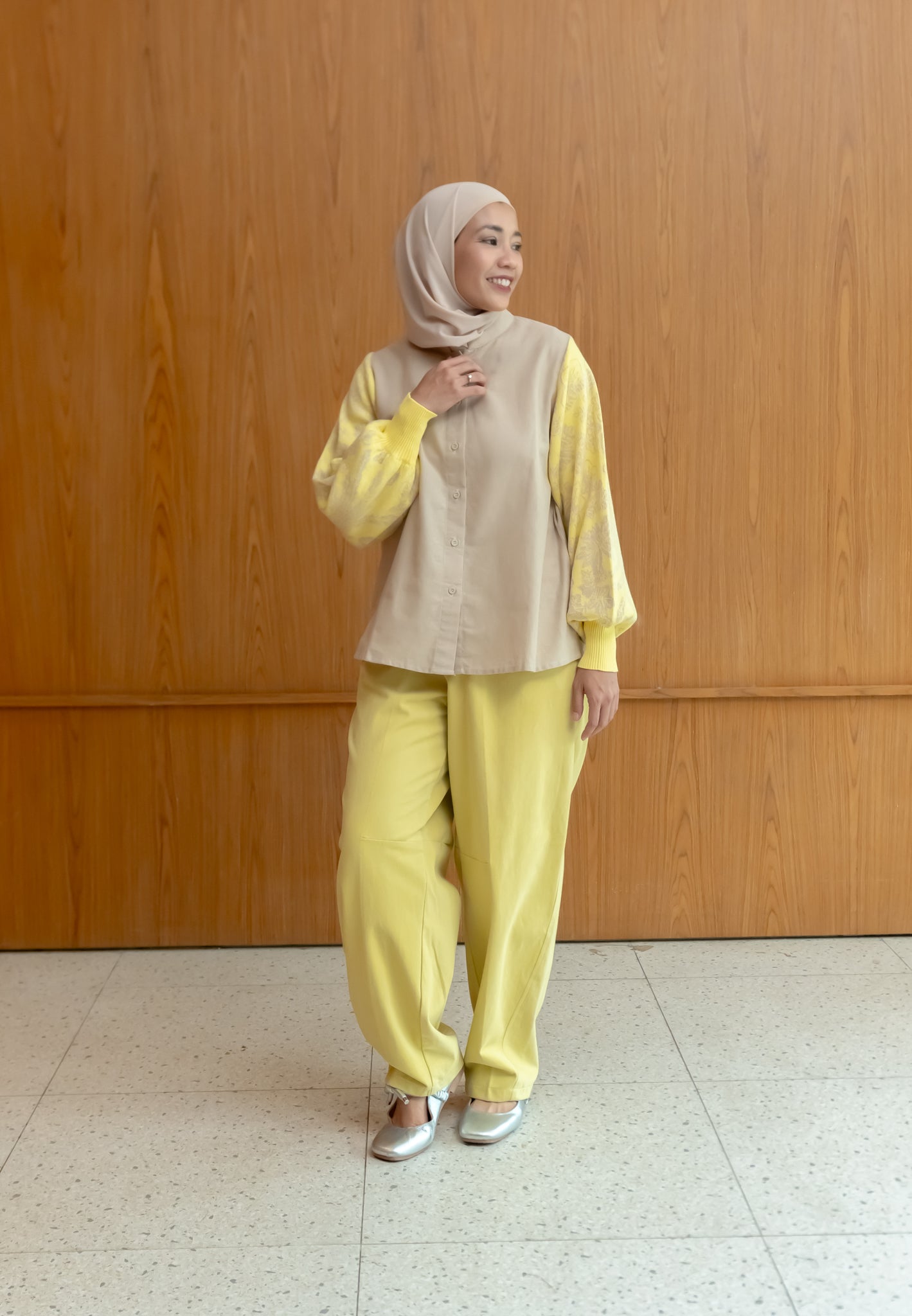 NONAETAL OSAKA HERITAGE TOP KNIT SLEEVE ECRU BUTTER YELLOW
