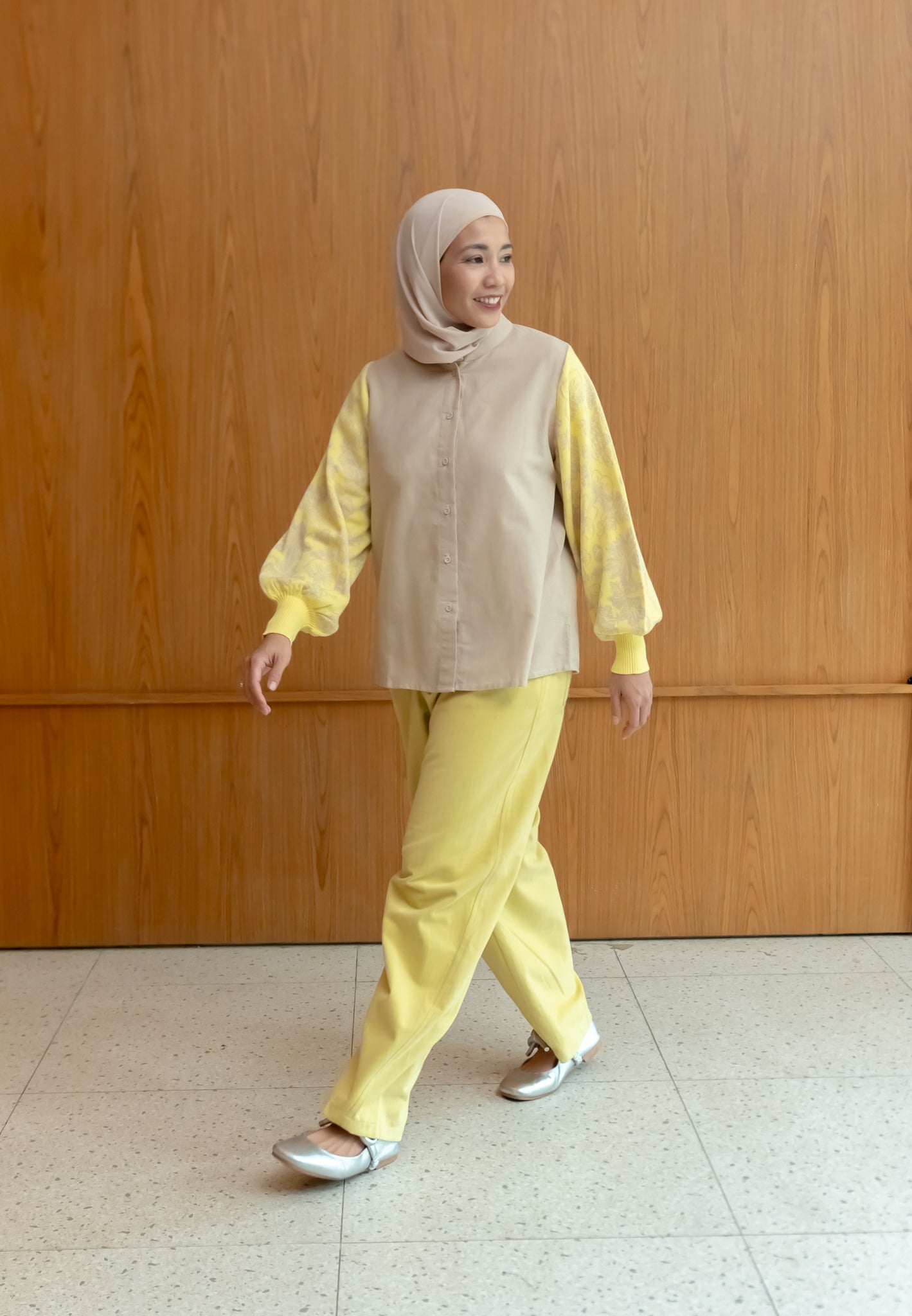 NONAETAL OSAKA HERITAGE TOP KNIT SLEEVE ECRU BUTTER YELLOW