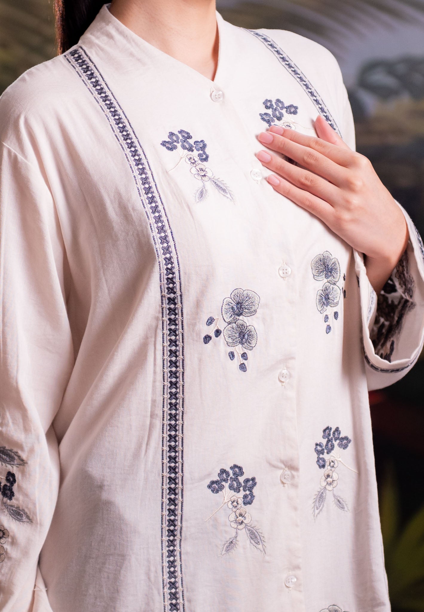 NONAETAL RAFFLESIA WHISPER TUNIC EMBROIDERY NATURAL