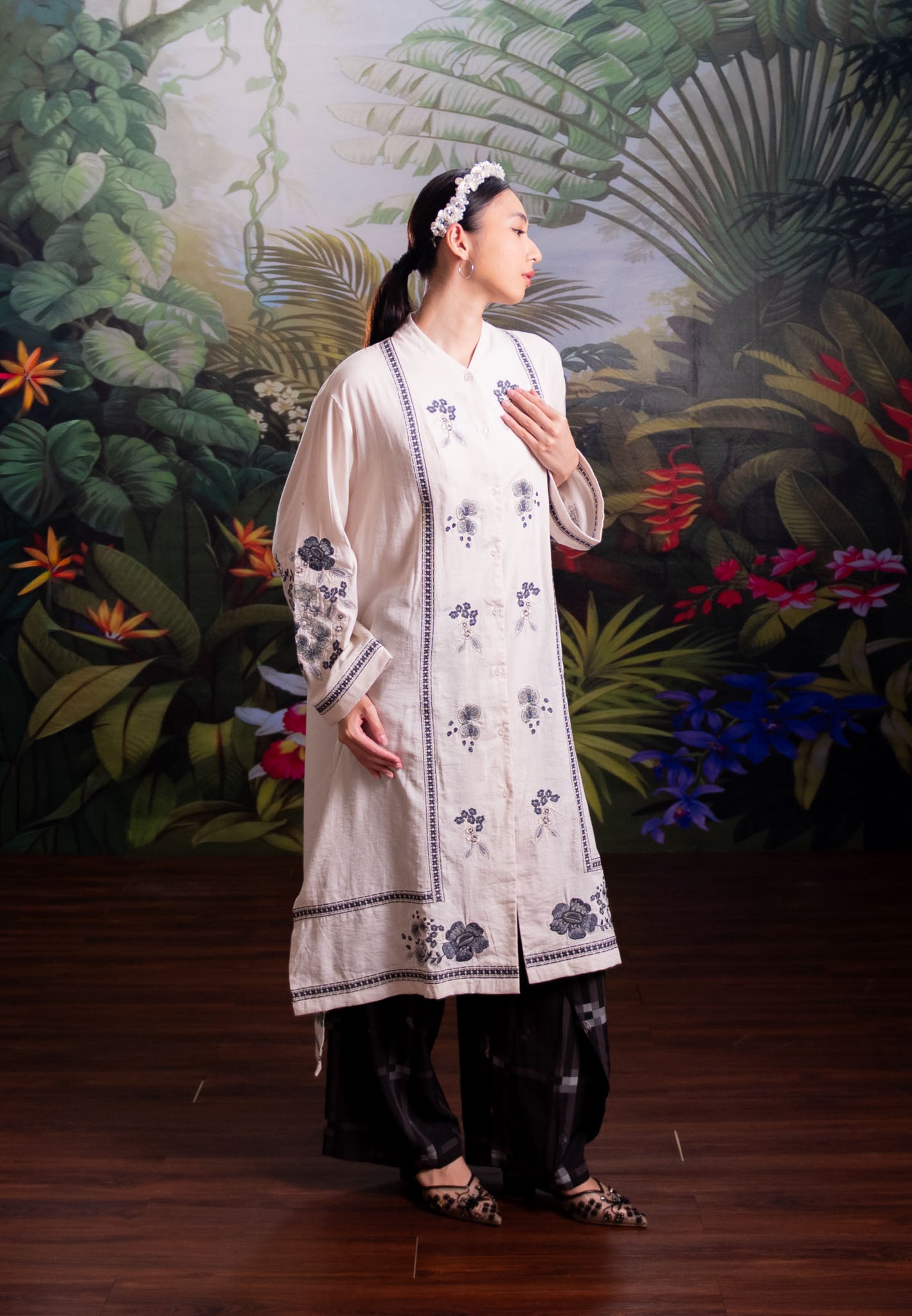 NONAETAL RAFFLESIA WHISPER TUNIC EMBROIDERY NATURAL