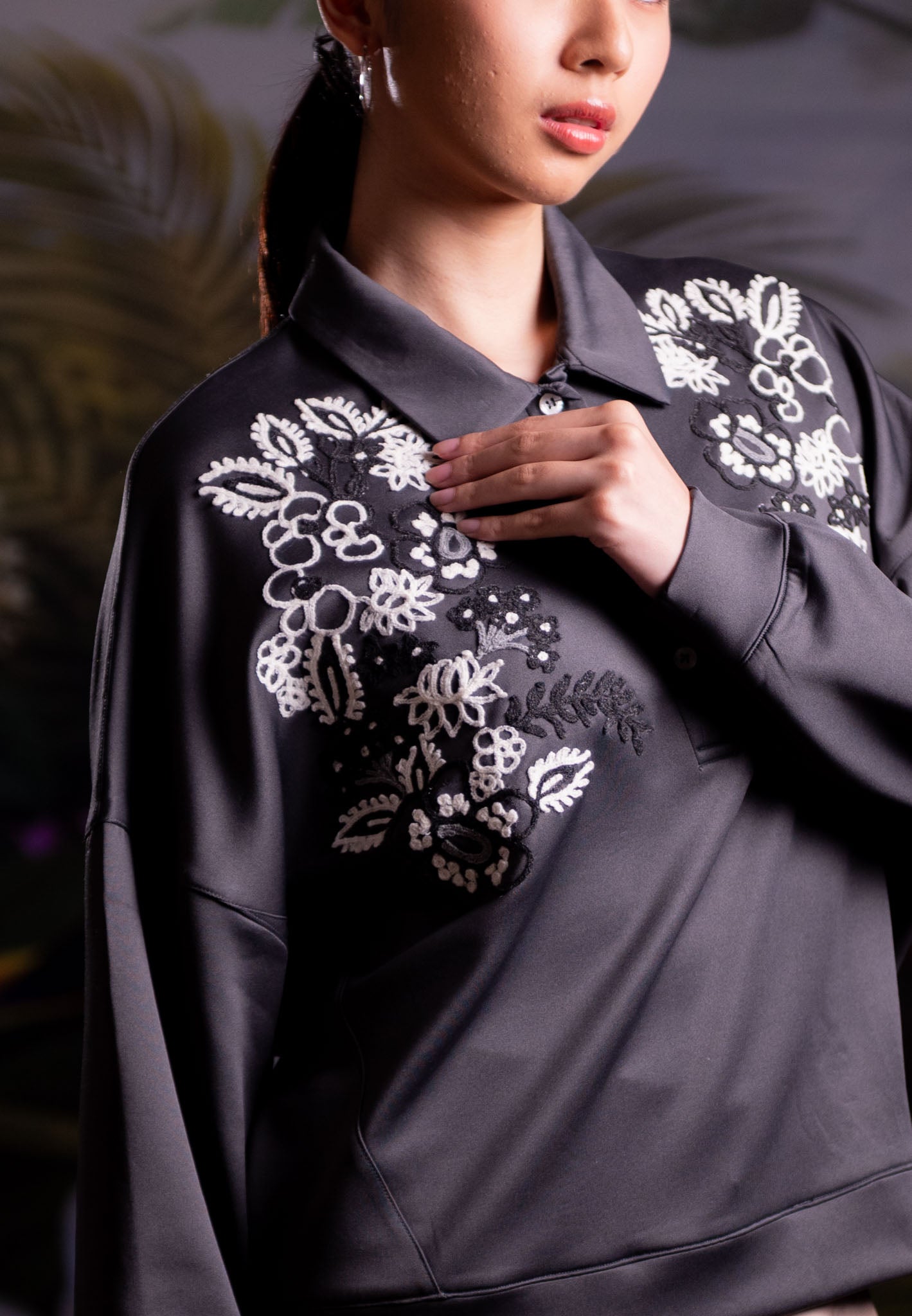 NONAETAL CATTLEYA WHISPER TOP LONG SLEEVE ASH BLACK