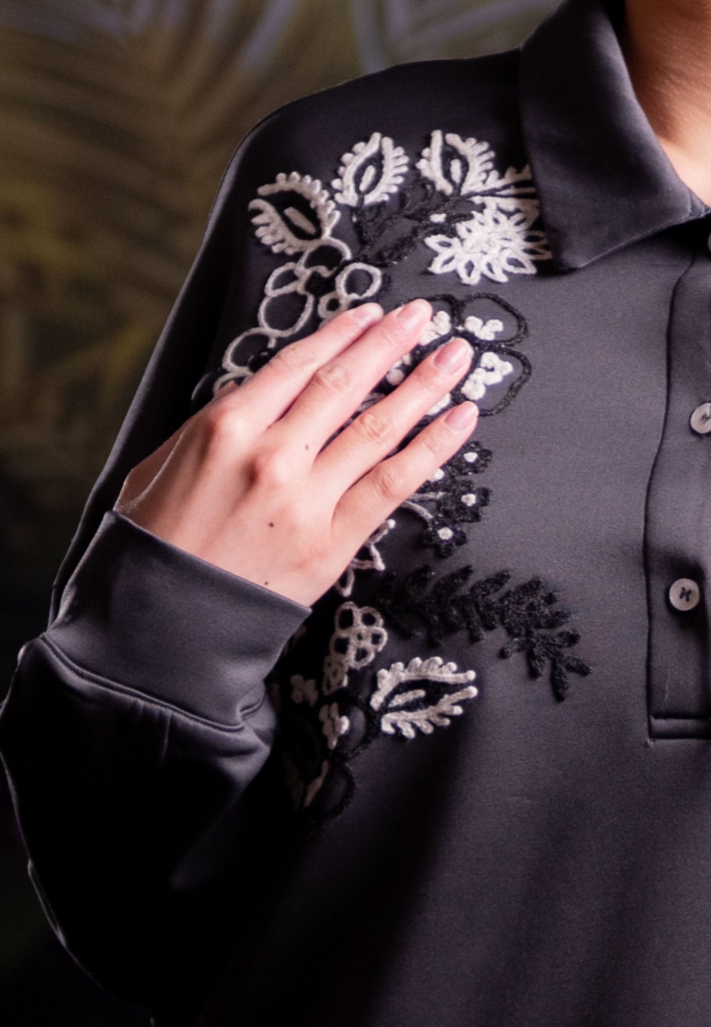 NONAETAL CATTLEYA WHISPER TOP LONG SLEEVE ASH BLACK