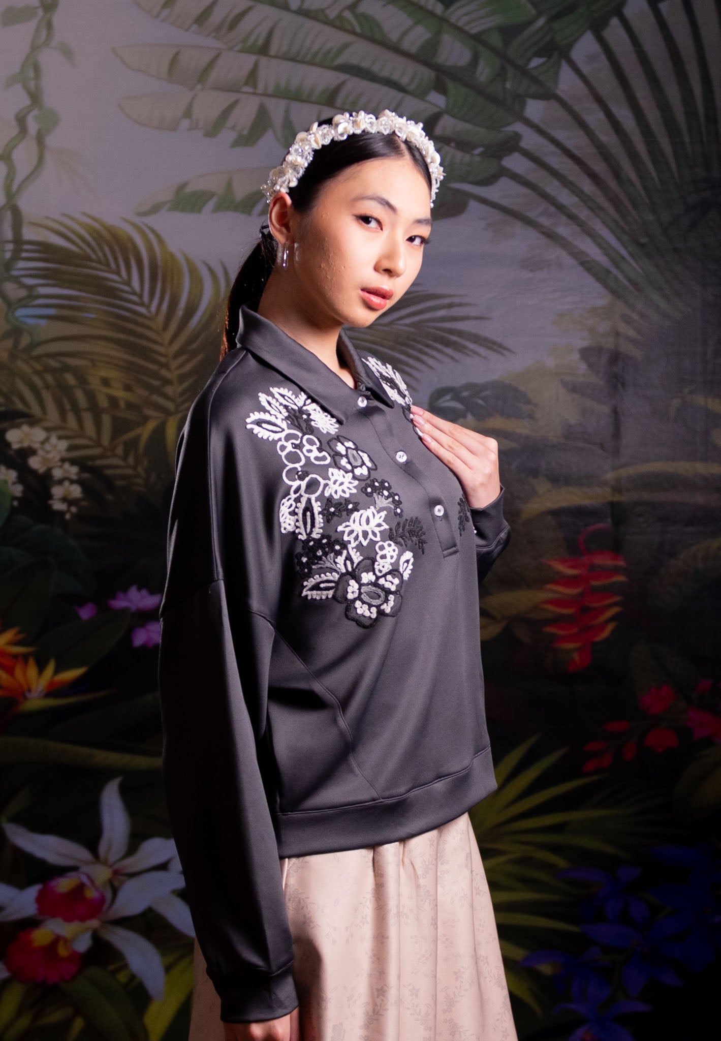 NONAETAL CATTLEYA WHISPER TOP LONG SLEEVE ASH BLACK