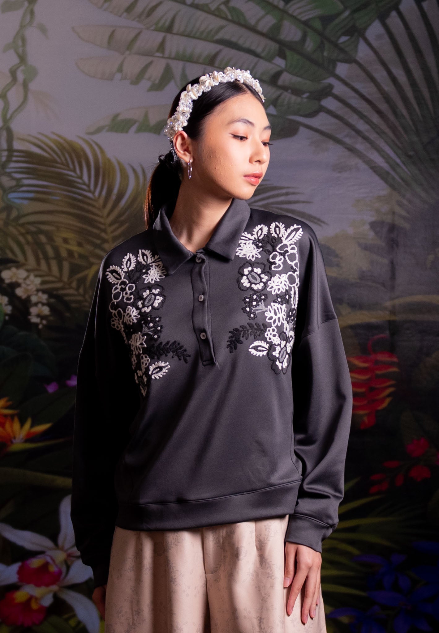 NONAETAL CATTLEYA WHISPER TOP LONG SLEEVE ASH BLACK