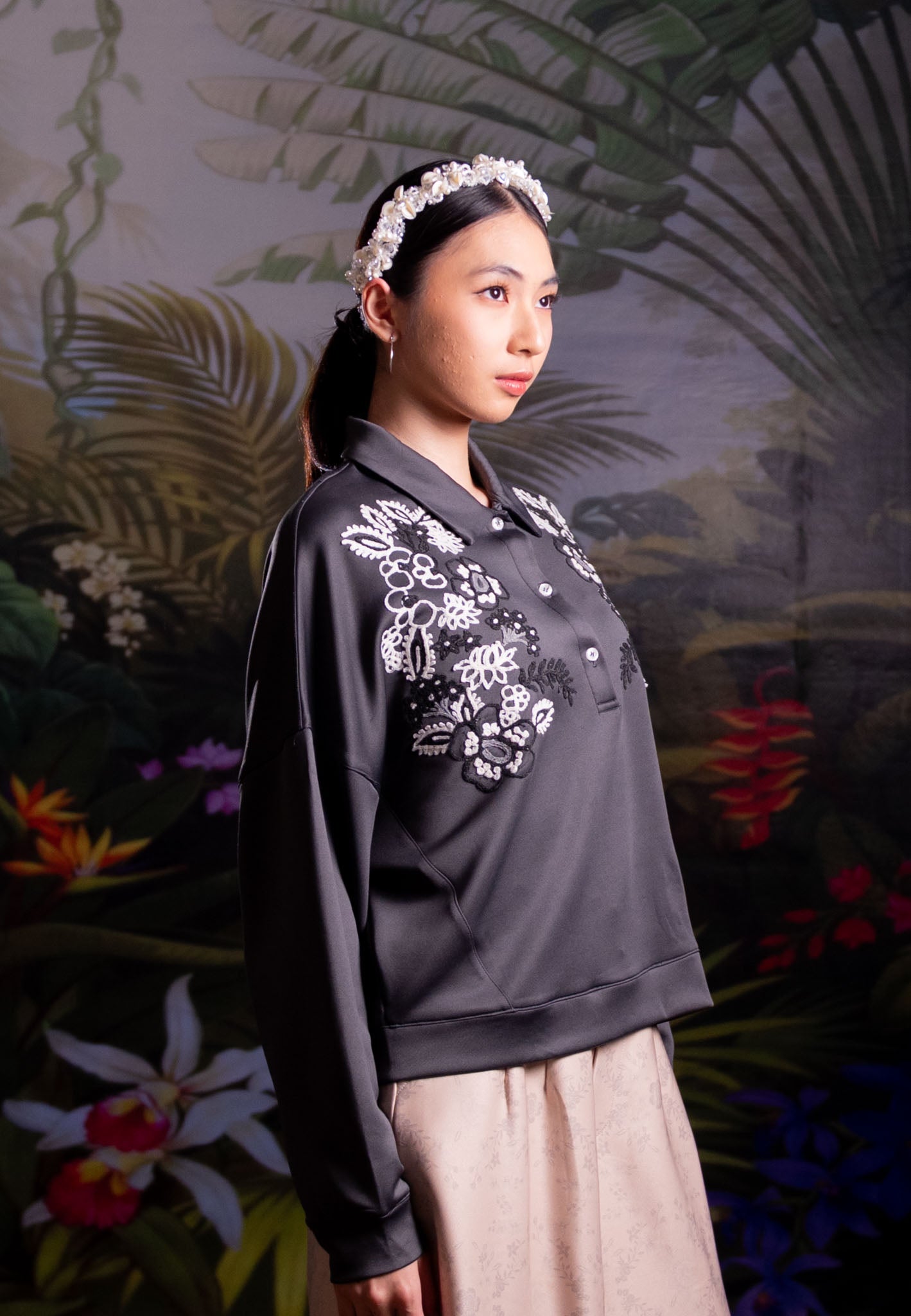 NONAETAL CATTLEYA WHISPER TOP LONG SLEEVE ASH BLACK