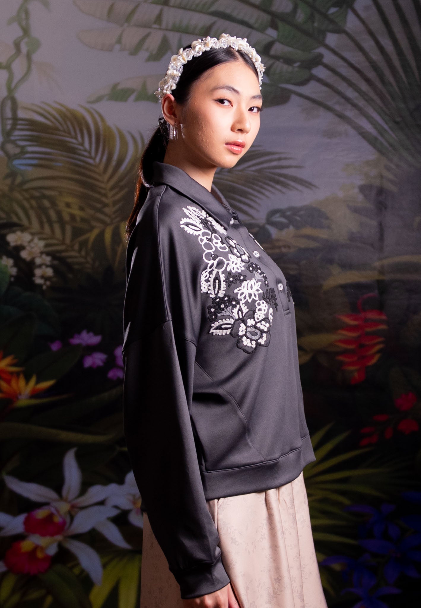 NONAETAL CATTLEYA WHISPER TOP LONG SLEEVE ASH BLACK