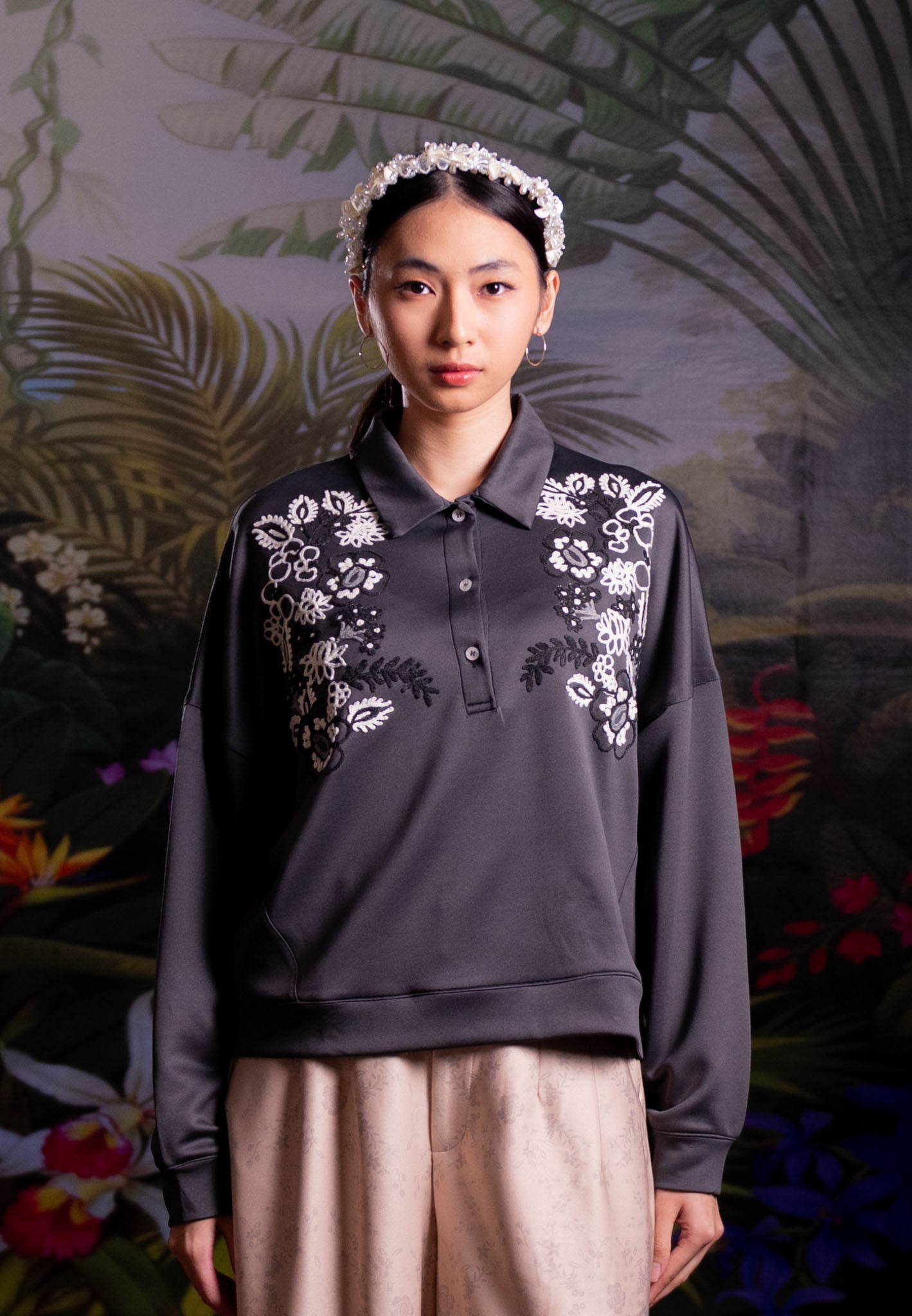 NONAETAL CATTLEYA WHISPER TOP LONG SLEEVE ASH BLACK