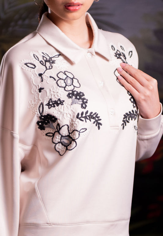 NONAETAL CATTLEYA WHISPER TOP LONG SLEEVE CREAM