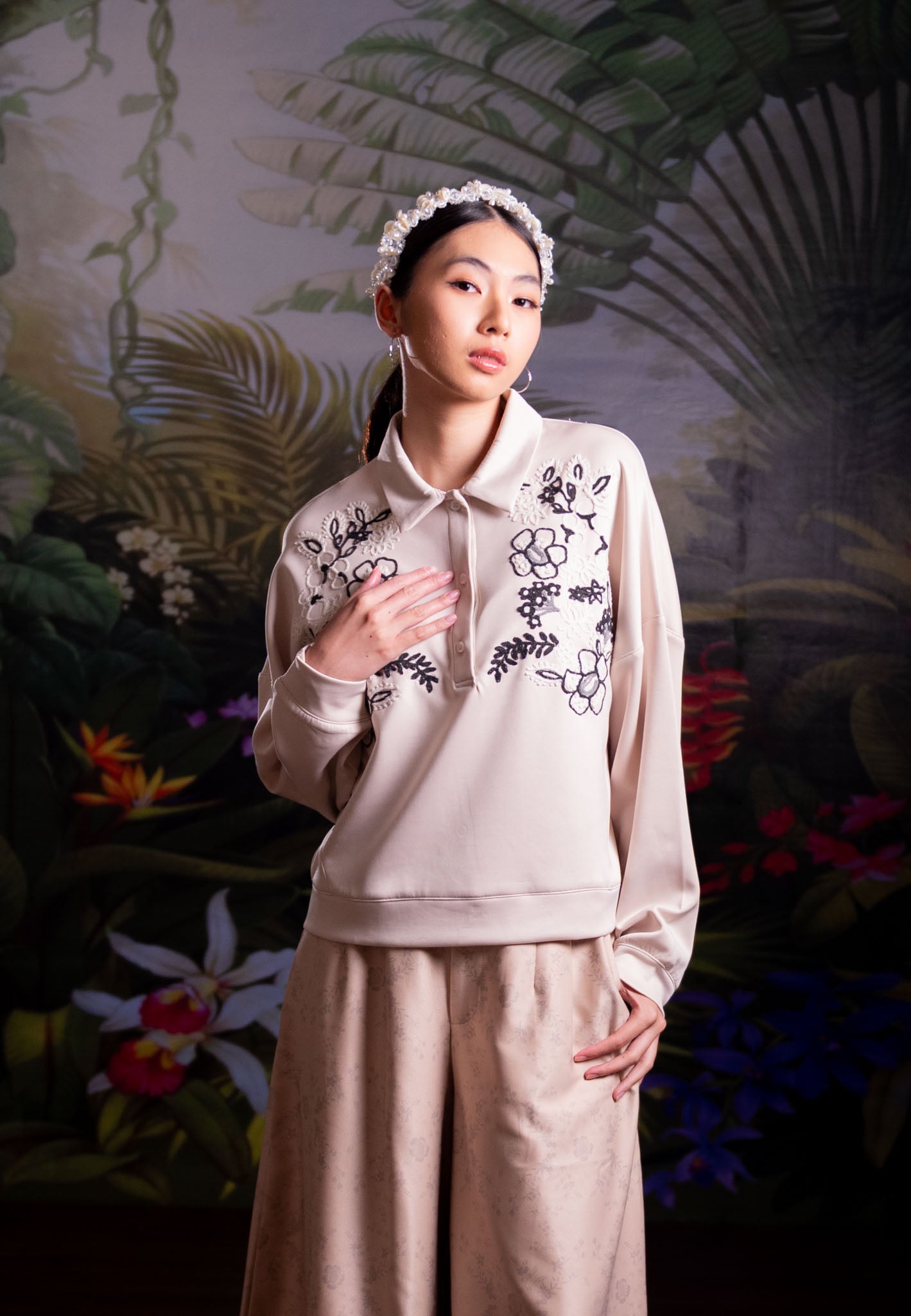 NONAETAL CATTLEYA WHISPER TOP LONG SLEEVE CREAM