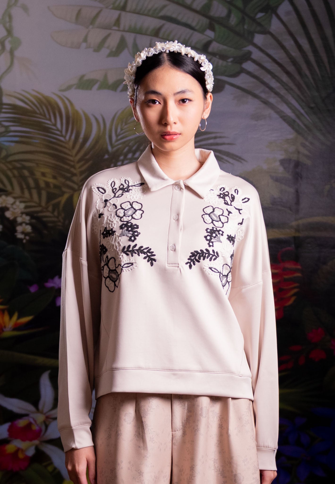 NONAETAL CATTLEYA WHISPER TOP LONG SLEEVE CREAM