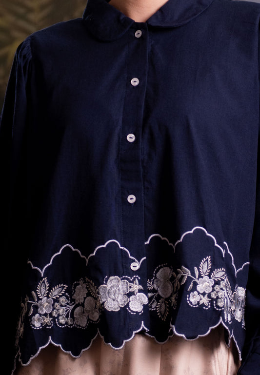 NONAETAL HASSIE WHISPER SHIRT TOP LONG SLEEVE NAVY