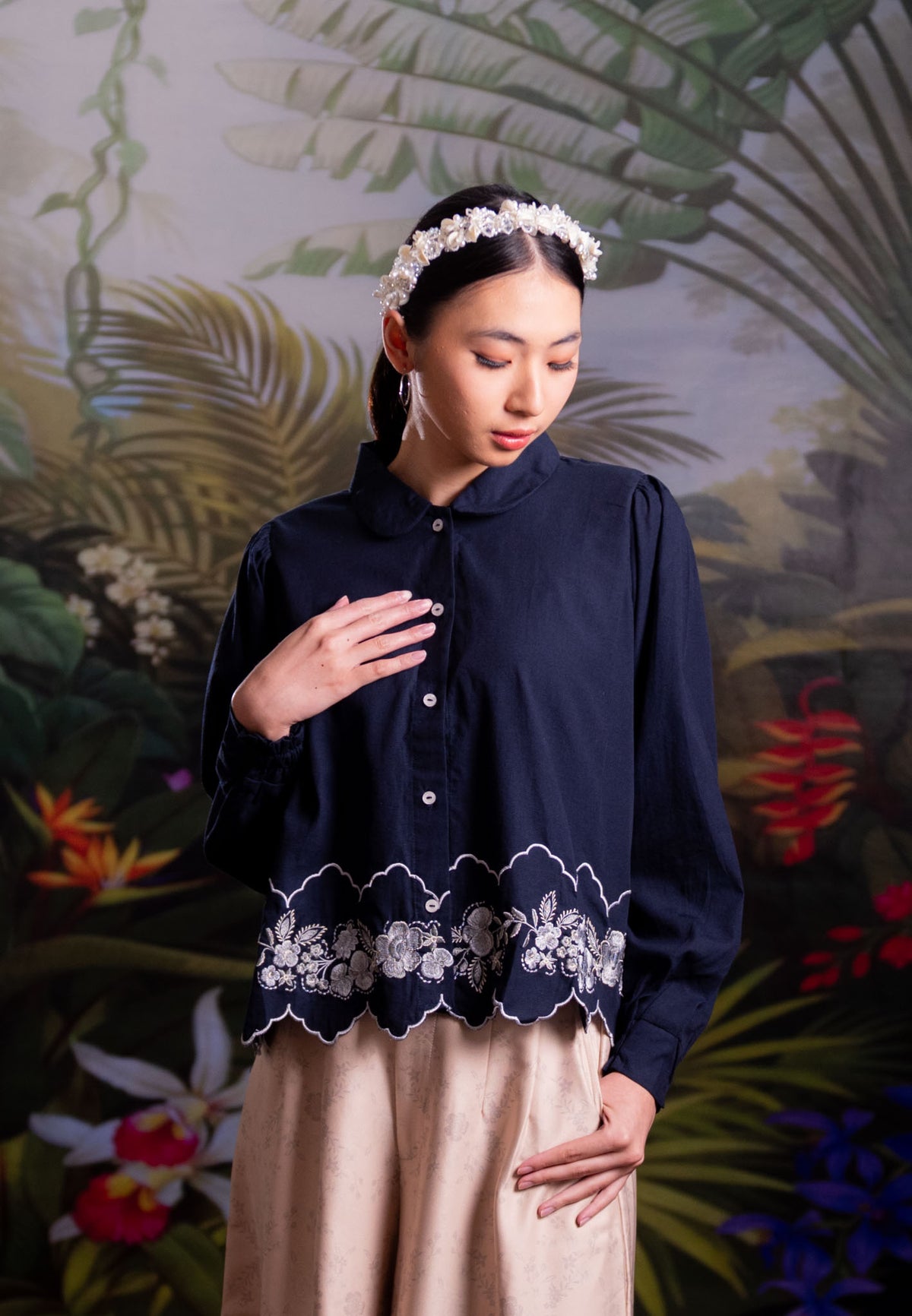NONAETAL HASSIE WHISPER SHIRT TOP LONG SLEEVE NAVY