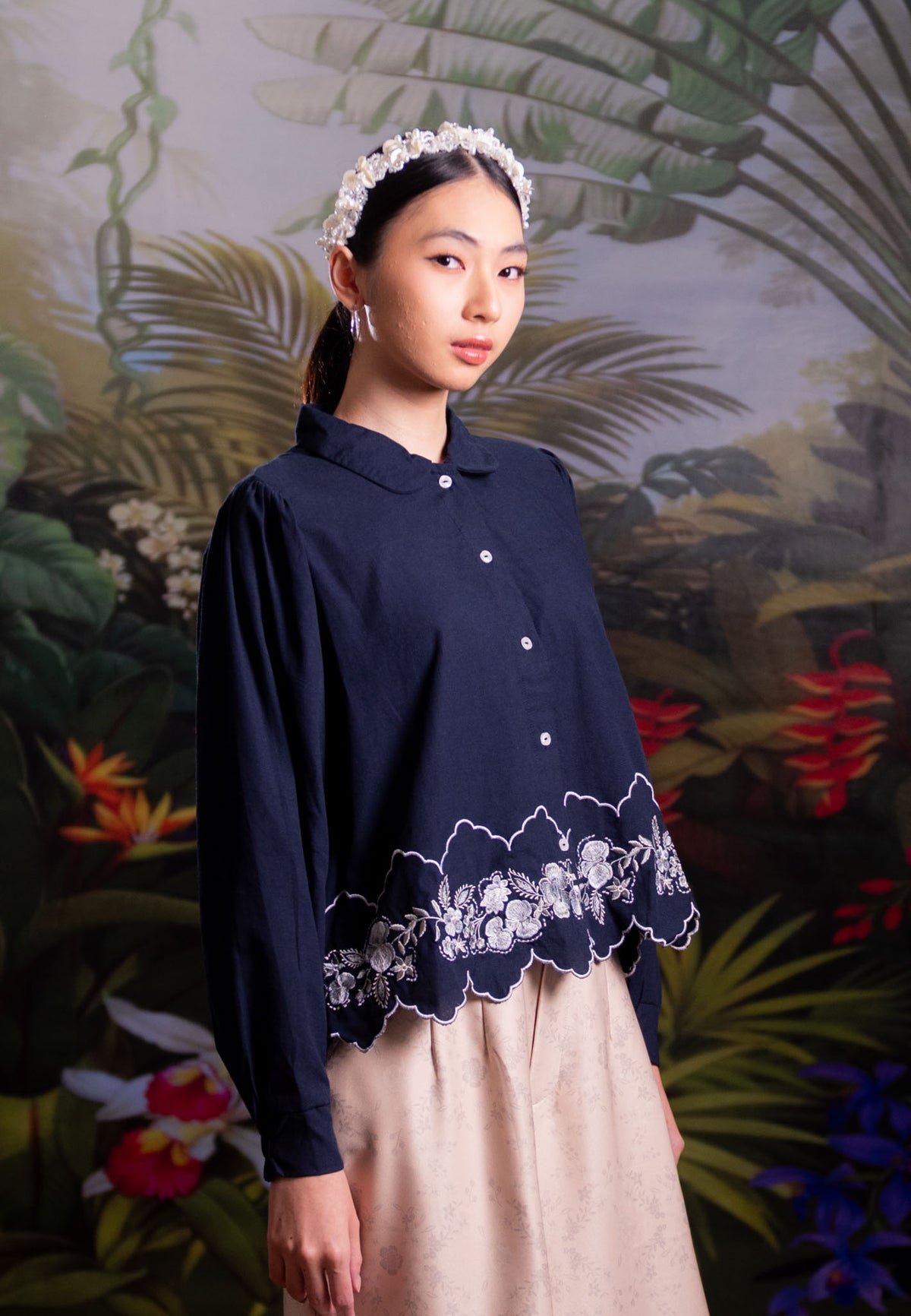 NONAETAL HASSIE WHISPER SHIRT TOP LONG SLEEVE NAVY
