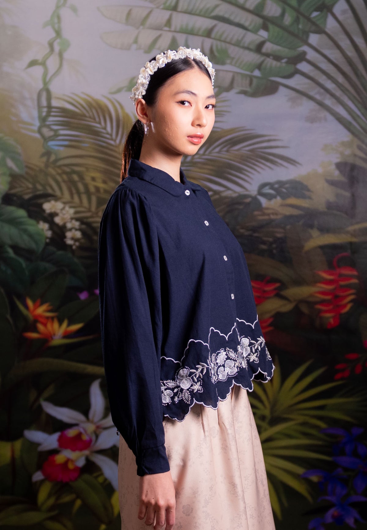 NONAETAL HASSIE WHISPER SHIRT TOP LONG SLEEVE NAVY
