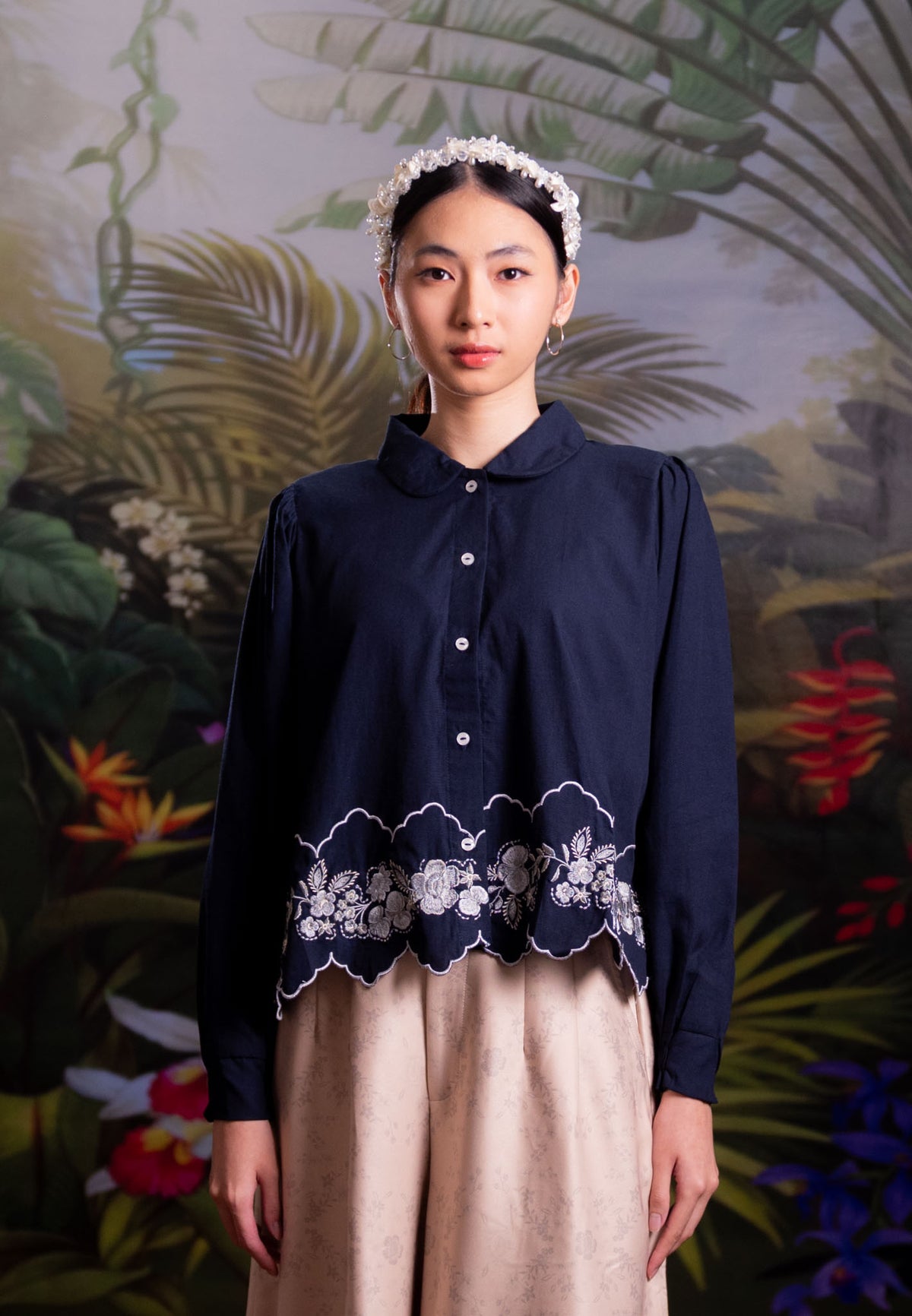 NONAETAL HASSIE WHISPER SHIRT TOP LONG SLEEVE NAVY